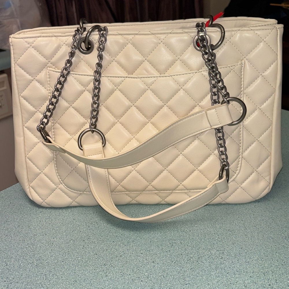 Montana West Cream Quilted Shoulder Bag
